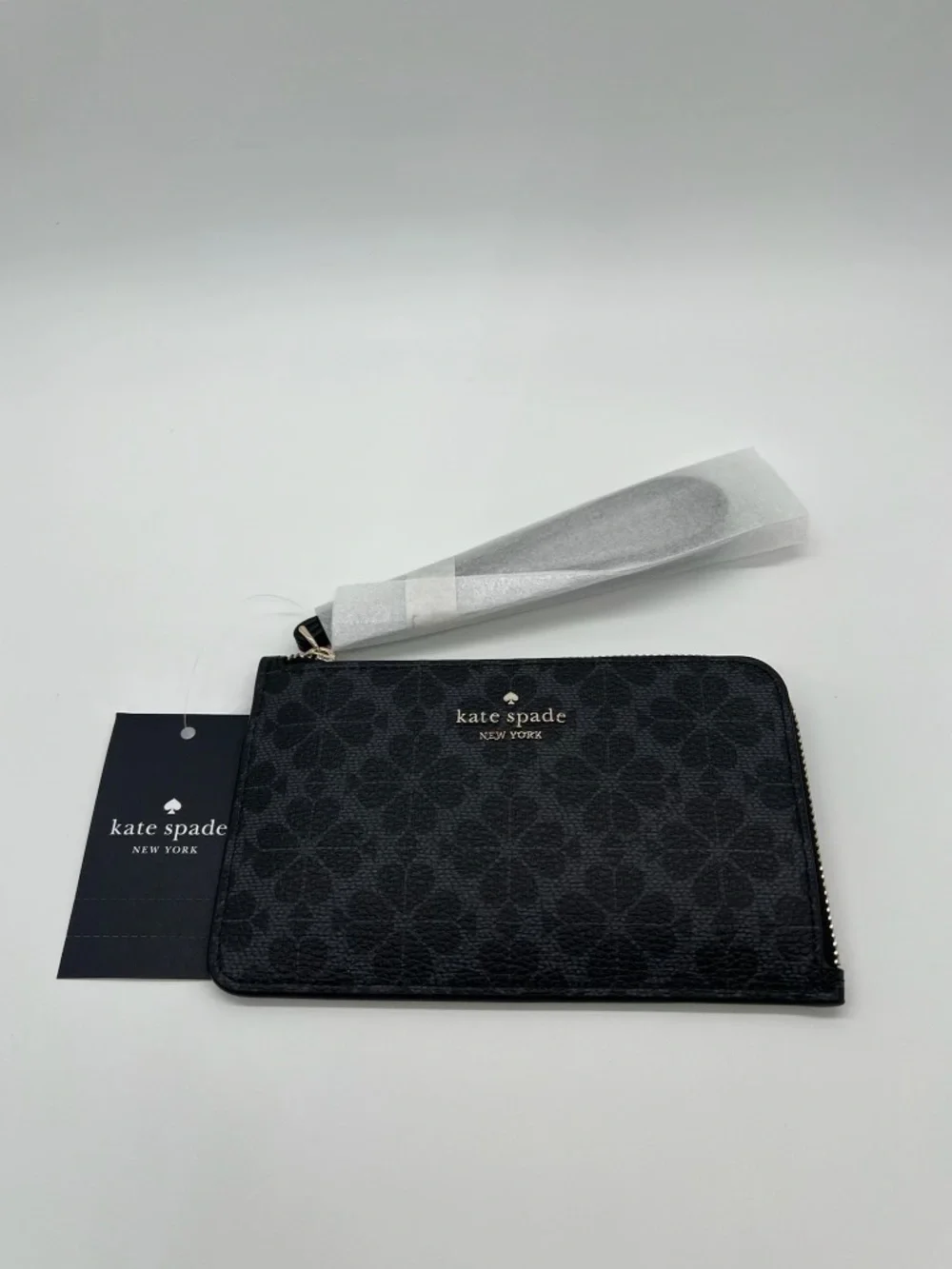 Kate Spade Lucy Spade Flower Small Card Holder Wristlet Black KM460 NWT